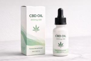 CBD oil packaging on display