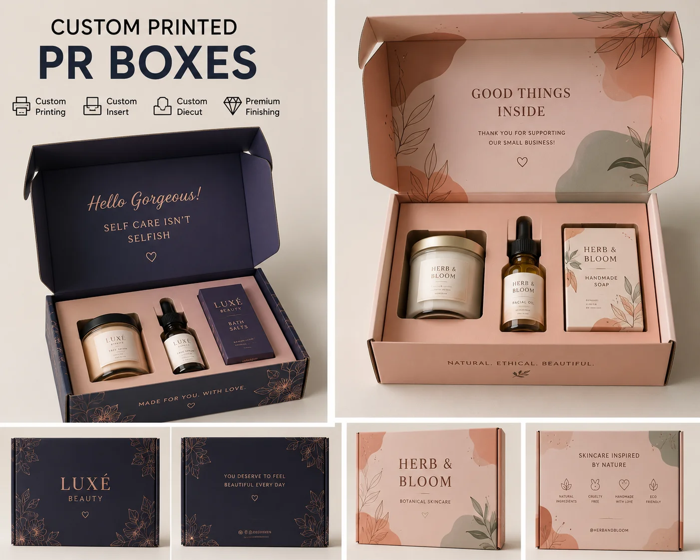 Custom PR Boxes Premium Unboxing Packaging - Packaging BoxOrder custom PR boxes for influencer and media kits. Premium unboxing experience, low MOQ, free design support, and fast US shipping.
